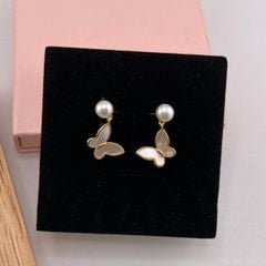 Bông Tai Bướm Trắng Mặt Xà Cừ Đính Ngọc Trai MADAME HIEN PEARLS Phong Cách Châu Âu BTN019