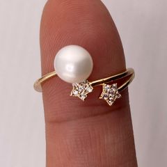 Nhẫn Ngọc Trai Tự Nhiên MADAME HIEN PEARLS Kiểu 2 Vì Sao Băng Freesize NN001
