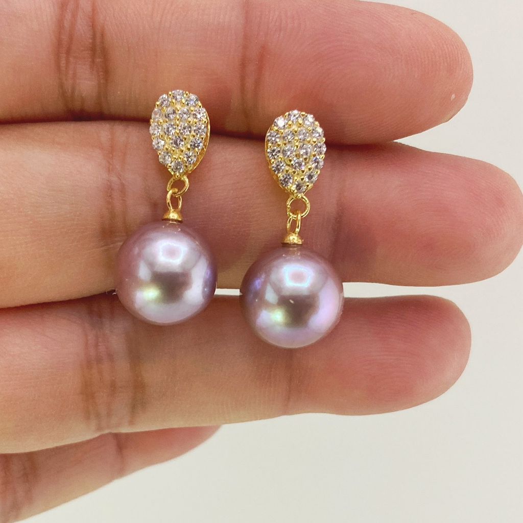Bông Tai Bạc s925 Mạ Vàng Thật 18K Đính Ngọc Trai 11-12mm Hạt Tròn Đẹp Grade AAA MADAME HIEN PEARLS BMVBTT001T