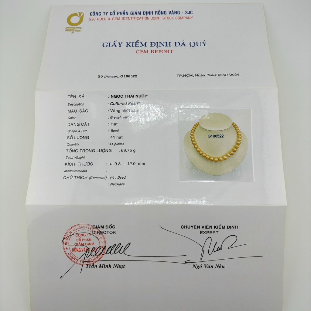 Vòng Cổ Ngọc Trai Vàng Tự Nhiên Kiểu Hạt Ngọc Trai Chạy 9-12mm MADAME HIEN PEARLS CT042