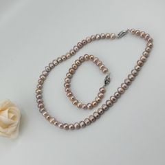 [Kèm Kiểm Định] Set Bộ Trang Sức Ngọc Trai Tím Tròn Tự Nhiên Hạt Đẹp 7-8mm Gồm Vòng cổ và Vòng Tay MADAME HIEN PEARLS