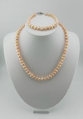 [Kèm Kiểm Định] Set Bộ Trang Sức Ngọc Trai Hồng Tròn Tự Nhiên Hạt Đẹp 7-8mm Gồm Vòng cổ và Vòng Tay MADAME HIEN PEARLS