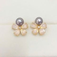 Bông Tai Ngọc Trai Tự Nhiên Dáng Hoa Bọc Vàng 18K Kim Bạc s925 MADAME HIEN PEARLS BTN144