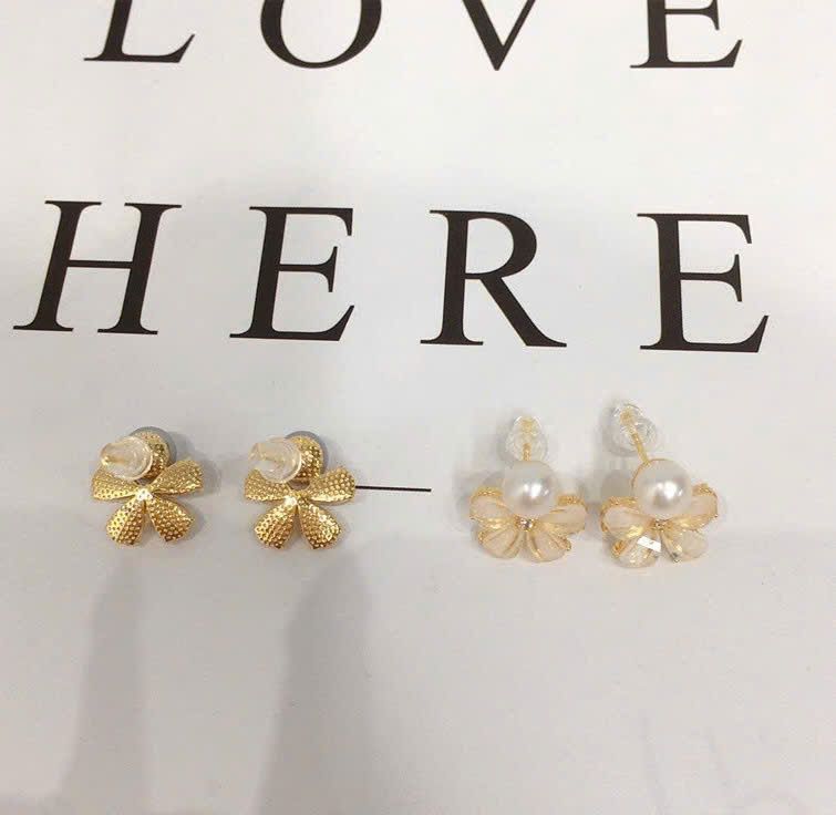 Bông Tai Ngọc Trai Tự Nhiên Dáng Hoa Bọc Vàng 18K Kim Bạc s925 MADAME HIEN PEARLS BTN144