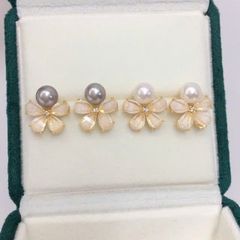 Bông Tai Ngọc Trai Tự Nhiên Dáng Hoa Bọc Vàng 18K Kim Bạc s925 MADAME HIEN PEARLS BTN144