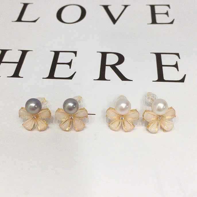 Bông Tai Ngọc Trai Tự Nhiên Dáng Hoa Bọc Vàng 18K Kim Bạc s925 MADAME HIEN PEARLS BTN144