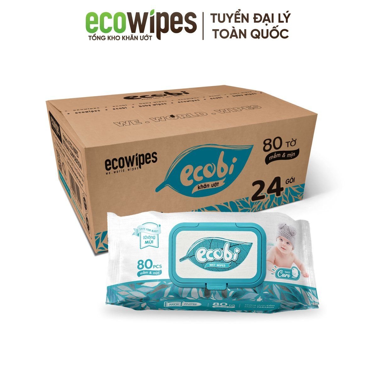  Khăn Ướt Ecobi Không Mùi Cho Em Bé 