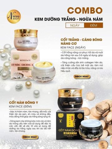 Kem Face Nicos Kem Ngày Cốt Tắng Căng Bóng Nâng Cơ, Kem Đêm Cố Nám Đông Y (Hủ 15g)