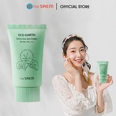 Kem Chống Nắng Nâng Tông, Cân Bằng Ẩm, Chiết Xuất Rau Má Làm Dịu Da The Saem Eco Earth Extra Cica Sun Cream SPF50+/PA++++ 50g