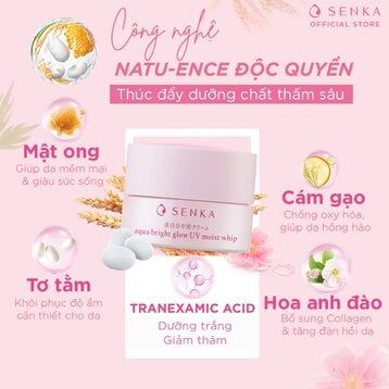Kem Dưỡng Senka Sáng Da Chống Nắng Ban Ngày 50g Aqua Bright Glow UV Moist Whip SPF25 PA++++