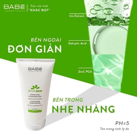 Sữa Rửa Mặt Babe Stop AKN Purifying Cleansing Gel Cho Da Dầu Mụn 200ml