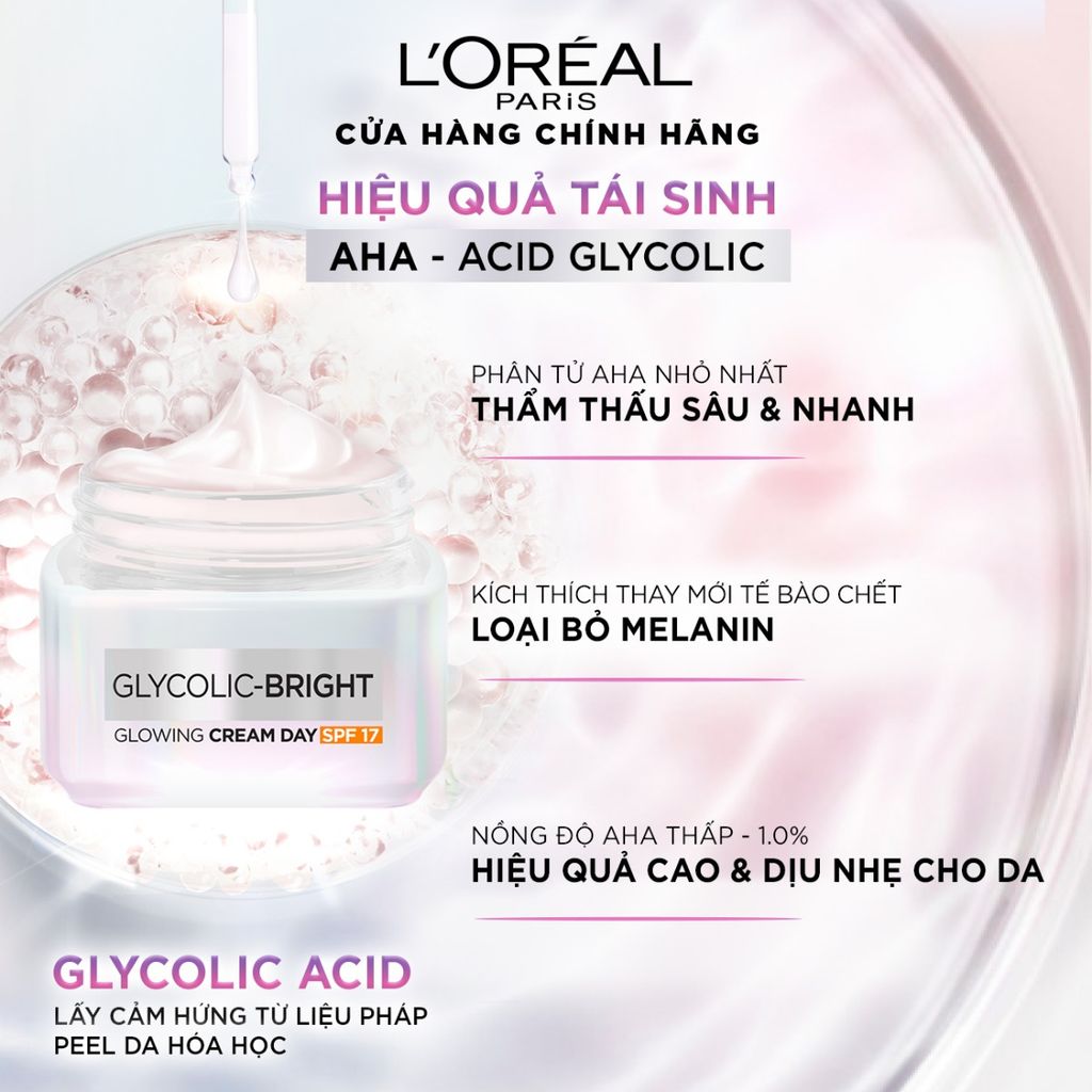 Kem Dưỡng Trắng Da Mờ Nám L'Oreal Paris Glycolic Bright 50ml