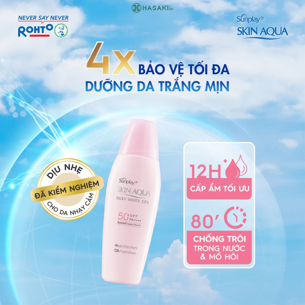 Sunplay Kem Chống Nắng Dưỡng Da Sáng Mịn Skin Aqua Silky White SPF50 PA++++ 30g