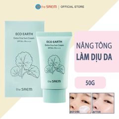 Kem Chống Nắng Nâng Tông, Cân Bằng Ẩm, Chiết Xuất Rau Má Làm Dịu Da The Saem Eco Earth Extra Cica Sun Cream SPF50+/PA++++ 50g