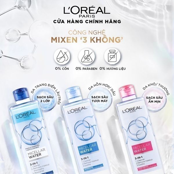 L'Oreal Paris Micellar Nước Tẩy Trang 3in1 400ml