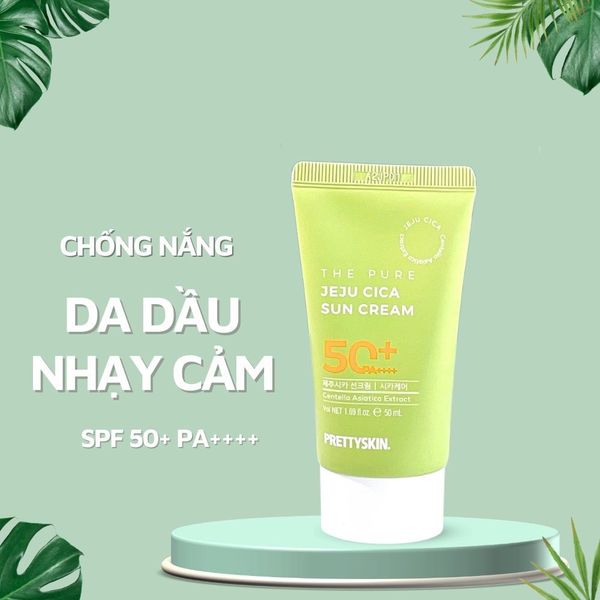 Pretty Skin Jeju Cica Kem Chống Nắng Rau Má Da Dầu Nhạy Cảm