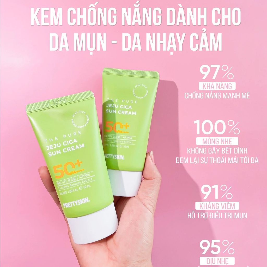 Pretty Skin Jeju Cica Kem Chống Nắng Rau Má Da Dầu Nhạy Cảm