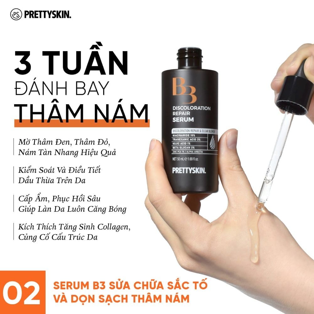 Pretty Skin B3 Discoloration Repair Serum Tinh Chất Trắng Da Mờ Thâm Nám 50ml