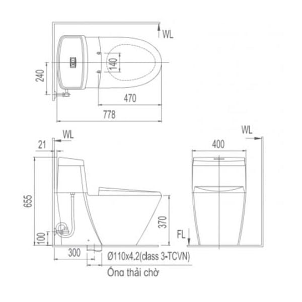 Bàn Cầu INAX AC-909VRN-1 (AC909VRN1) Aqua Ceramic 1 Khối