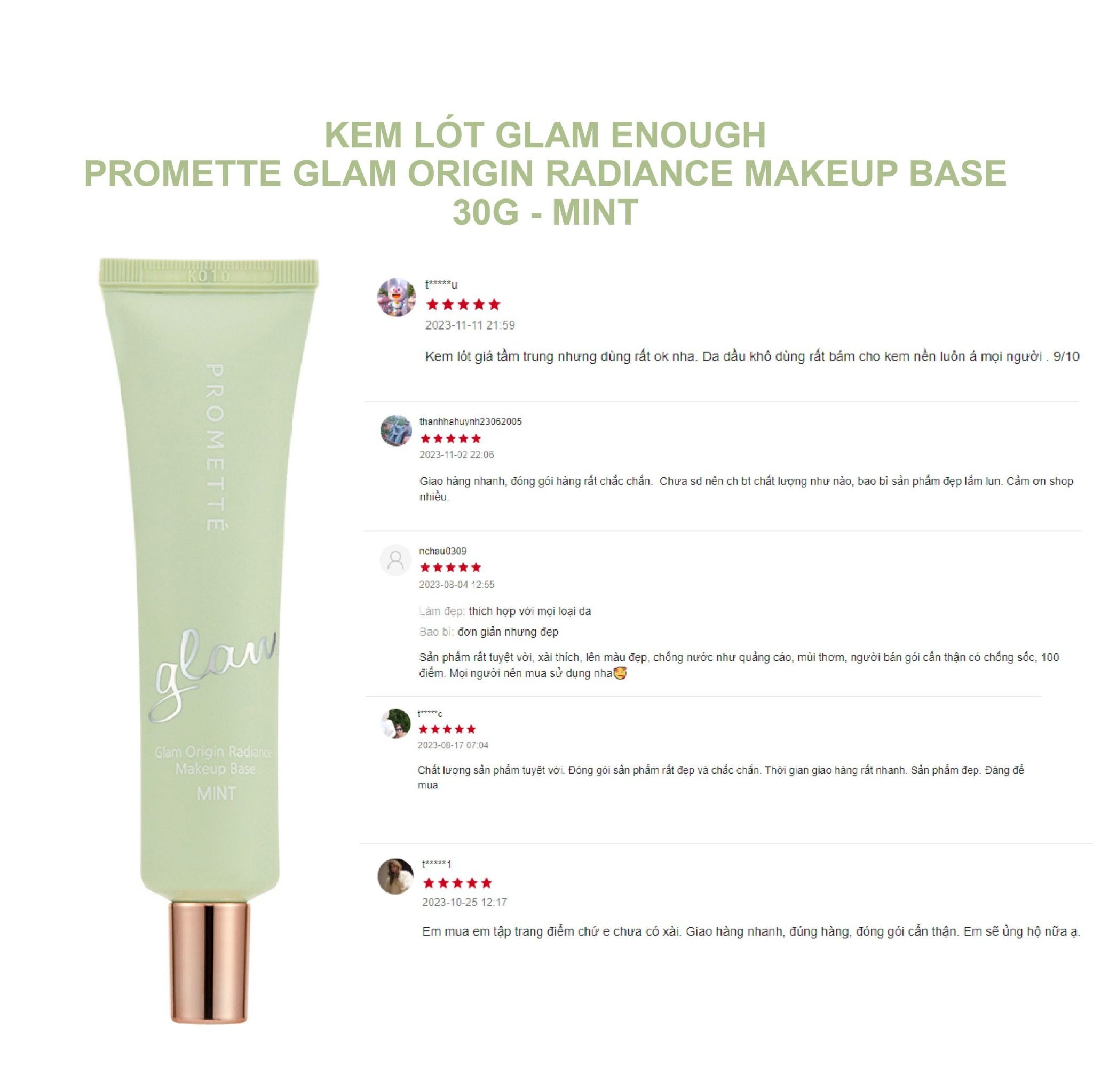 KEM LÓT GLAM ENOUGH PROMETTE GLAM ORIGIN RADIANCE MAKEUP BASE 30G - MINT