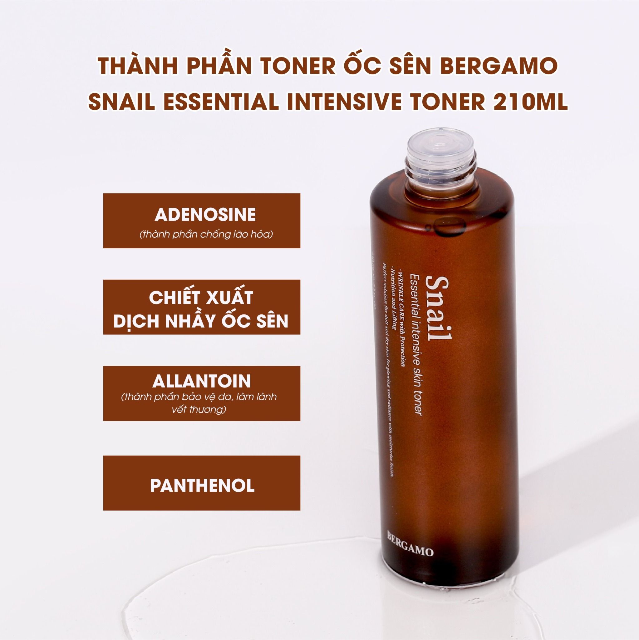 TONER ỐC SÊN BERGAMO SNAIL ESSENTIAL INTENSIVE TONER 210ML