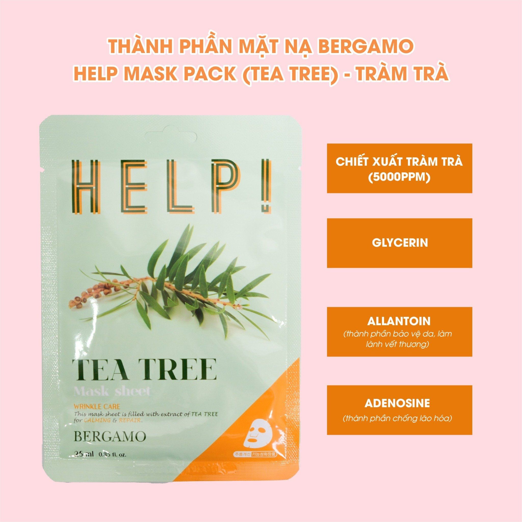 MẶT NẠ BERGAMO HELP MASK PACK TEA TREE - TRÀM TRÀ