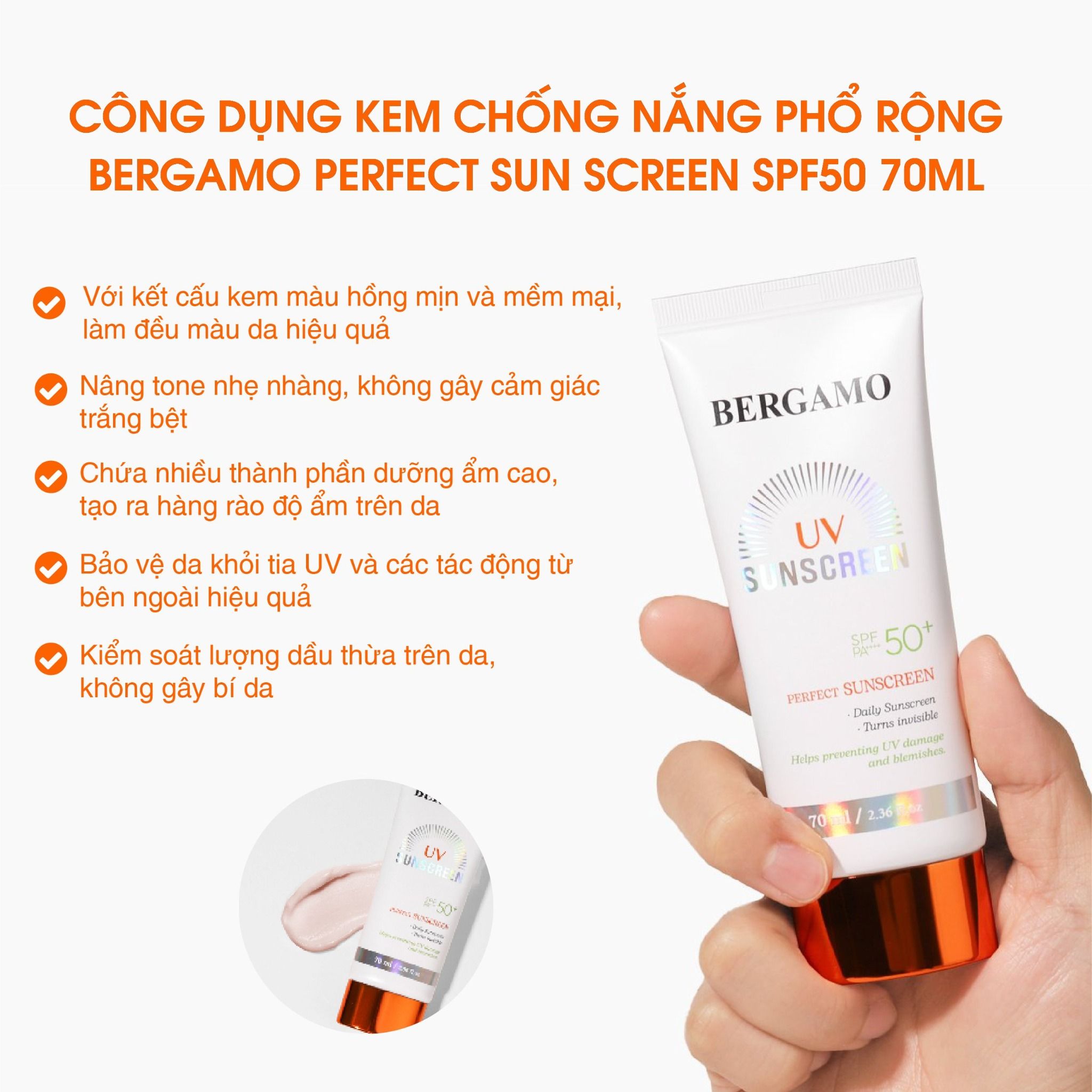 KEM CHỐNG NẮNG PHỔ RỘNG BERGAMO PERFECT SUNSCREEN SPF50 70ML
