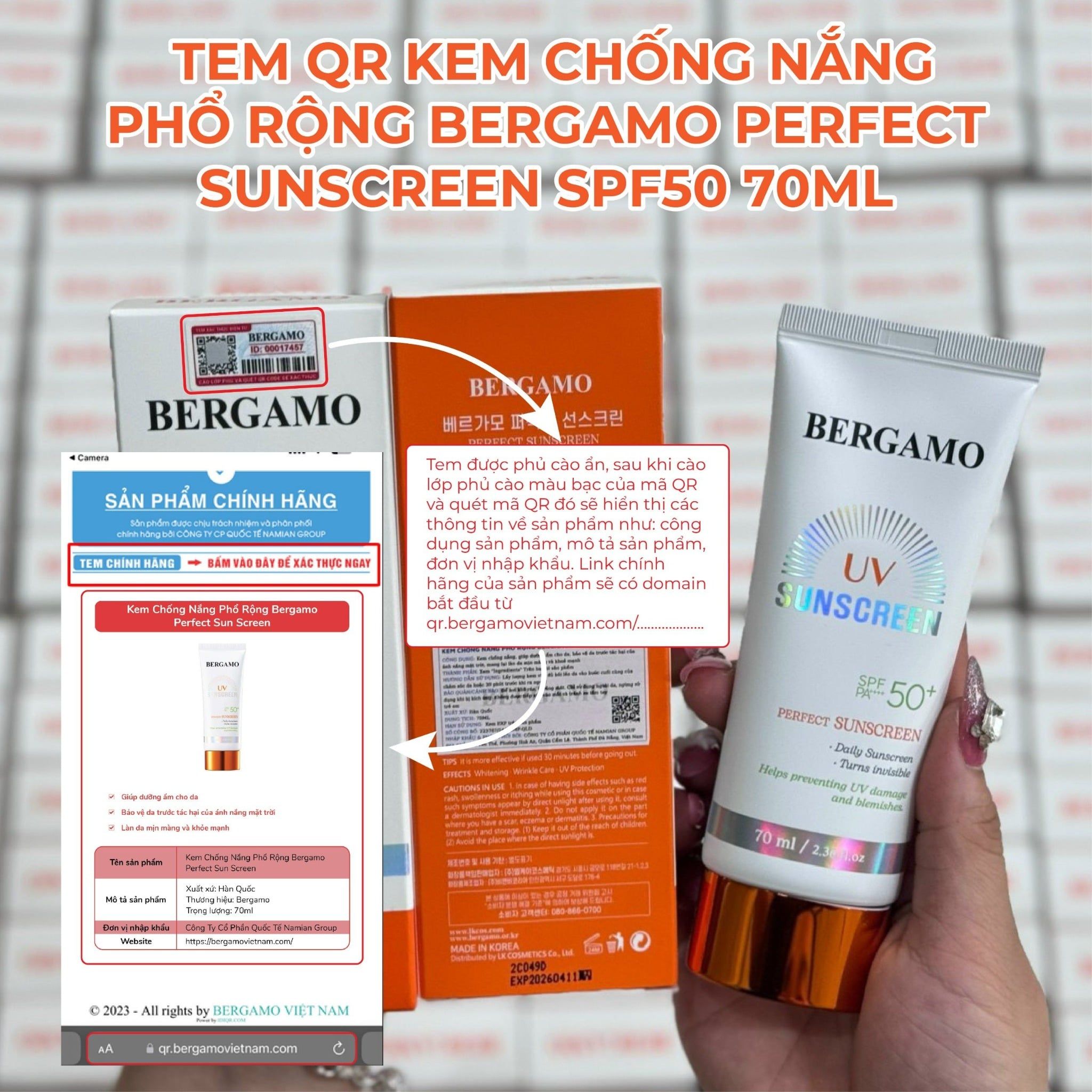 KEM CHỐNG NẮNG PHỔ RỘNG BERGAMO PERFECT SUNSCREEN SPF50 70ML