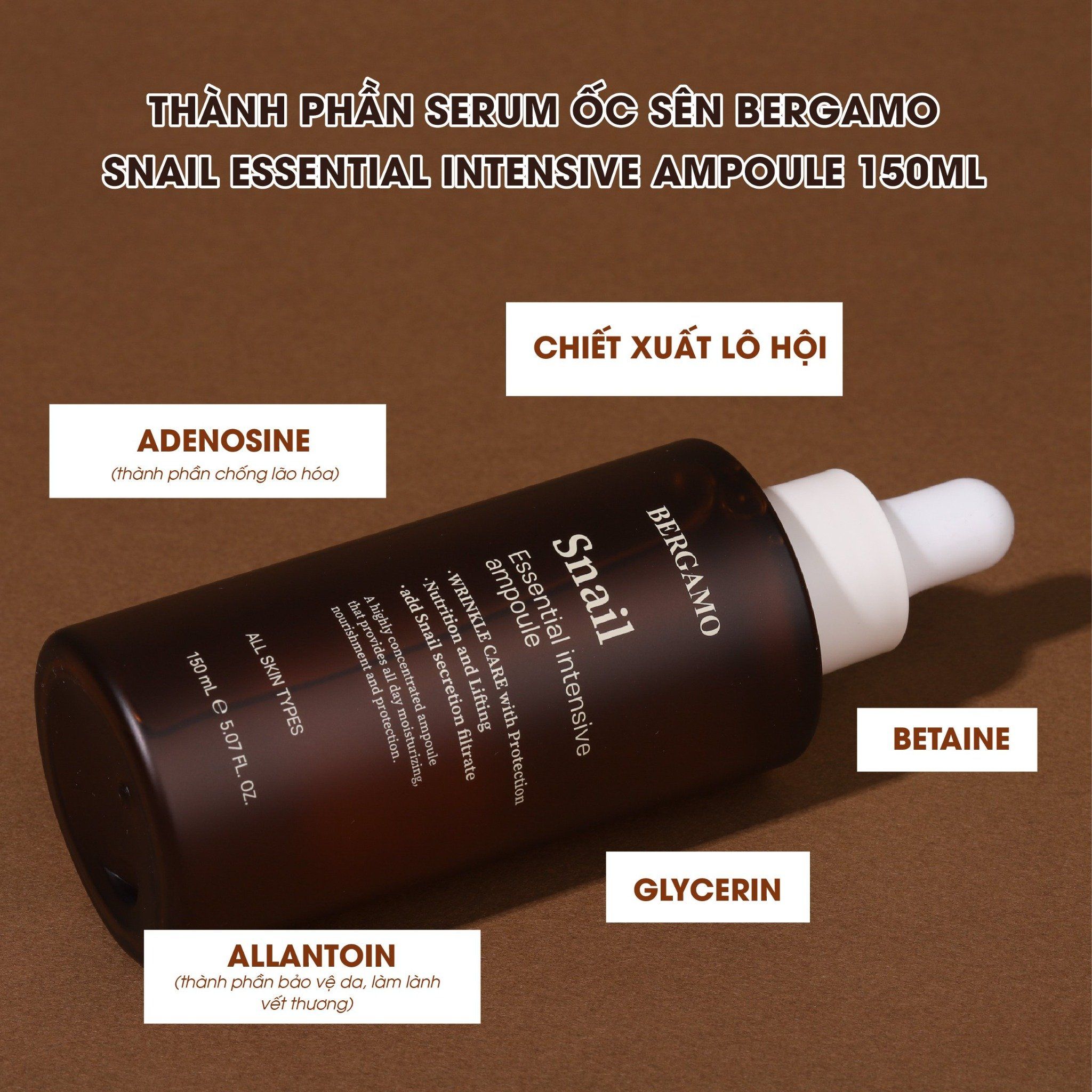 TINH CHẤT ỐC SÊN BERGAMO SNAIL ESSENTIAL INTENSIVE AMPOULE 150ML