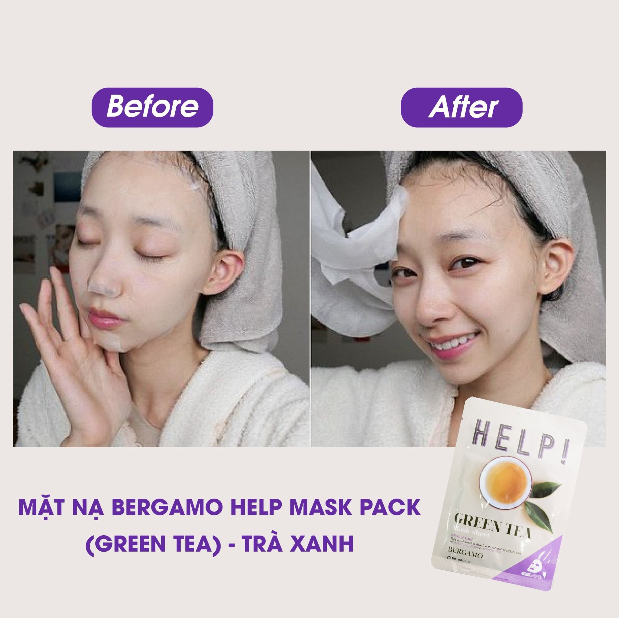 MẶT NẠ BERGAMO HELP MASK PACK GREEN TEA - TRÀ XANH