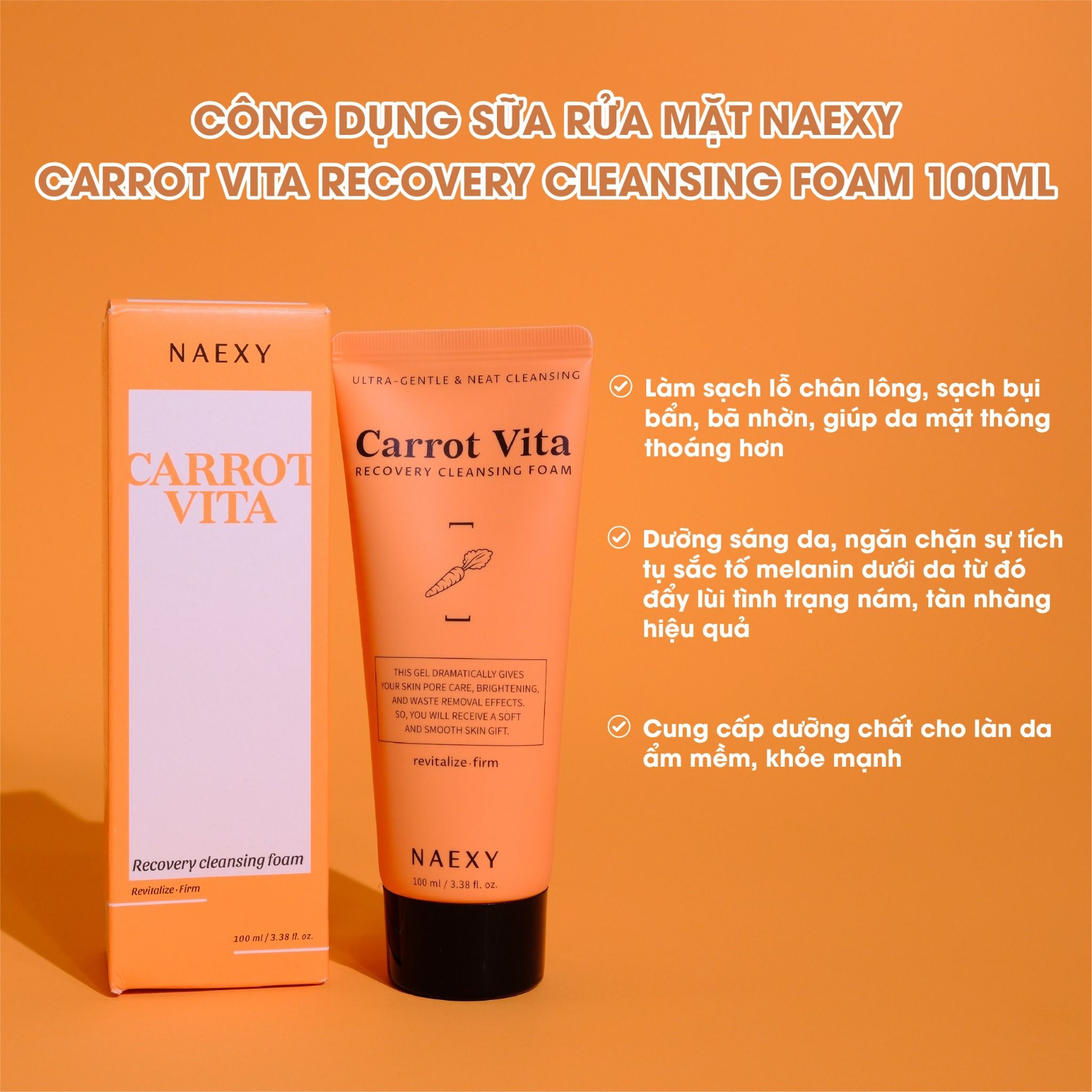 SỮA RỬA MẶT CÀ RỐT NAEXY CARROT VITA RECOVERY CLEANSING FOAM 100ML
