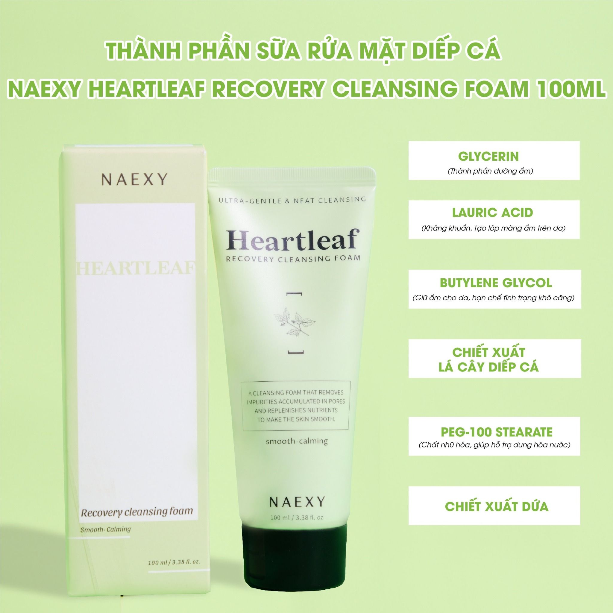 SỮA RỬA MẶT DIẾP CÁ NAEXY HEARTLEAF RECOVERY CLEANSING FOAM 100ML