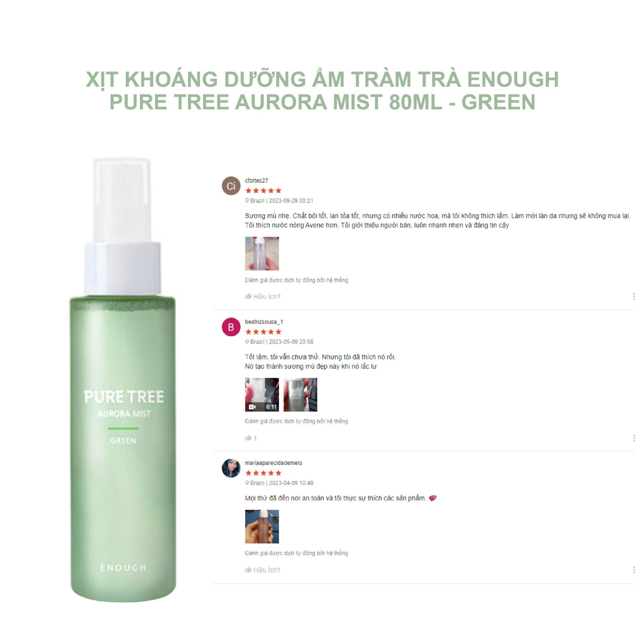 XỊT KHOÁNG TRÀ XANH CAO CẤP ENOUGH PURE TREE AURORA MIST 80ML - GREEN
