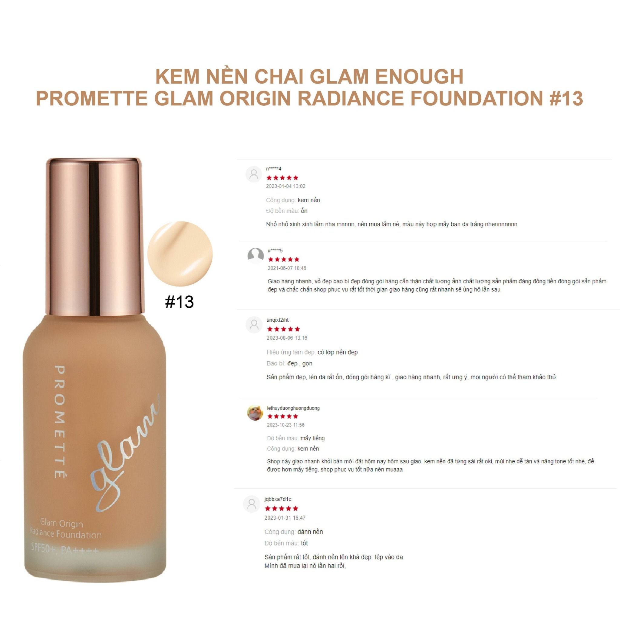 KEM NỀN DẠNG CHAI GLAM ENOUGH PROMETTE GLAM ORIGIN RADIANCE FOUNDATION