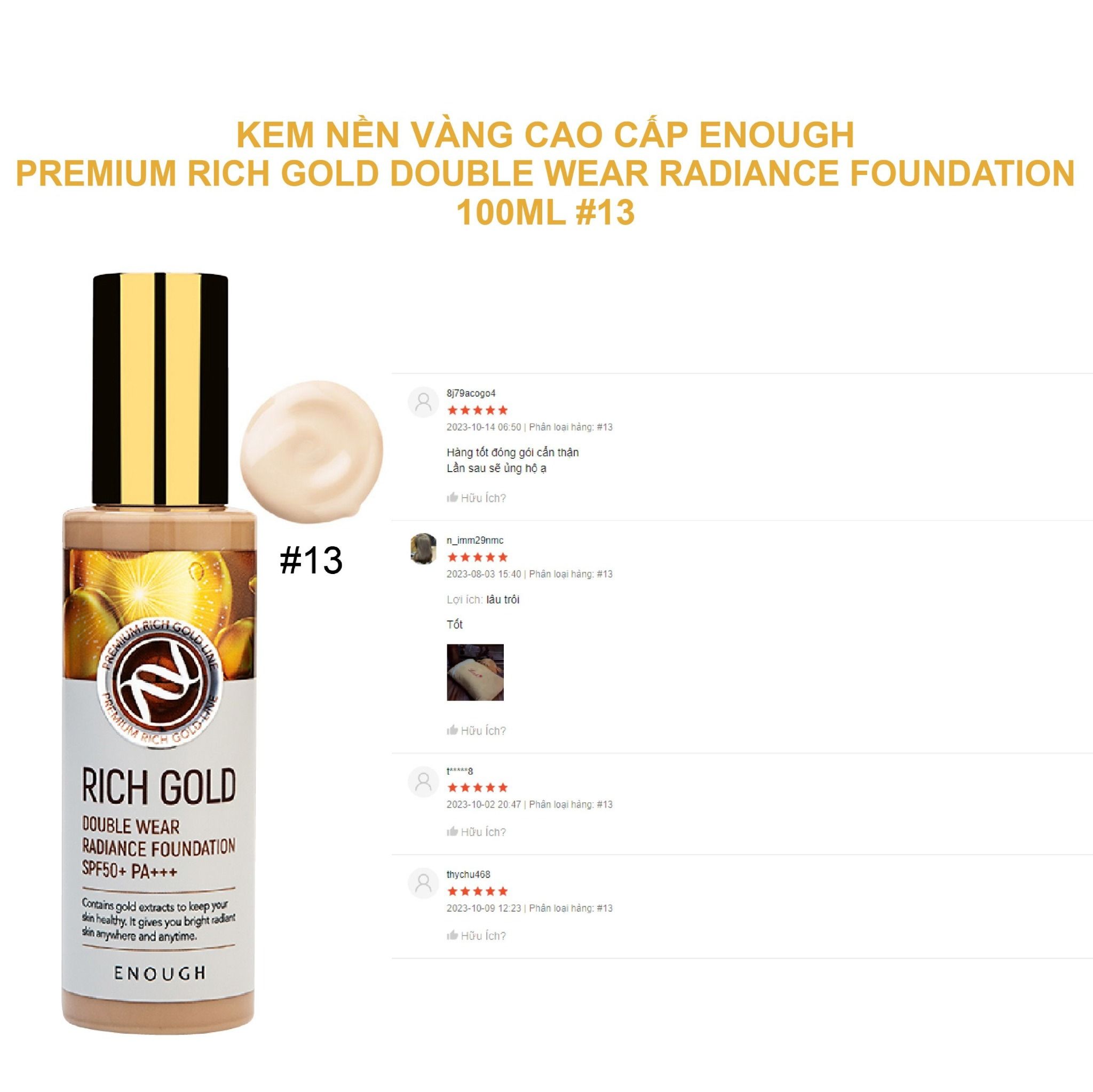 KEM NỀN VÀNG CAO CẤP ENOUGH PREMIUM RICH GOLD DOUBLE WEAR RADIANCE FOUNDATION 100ML