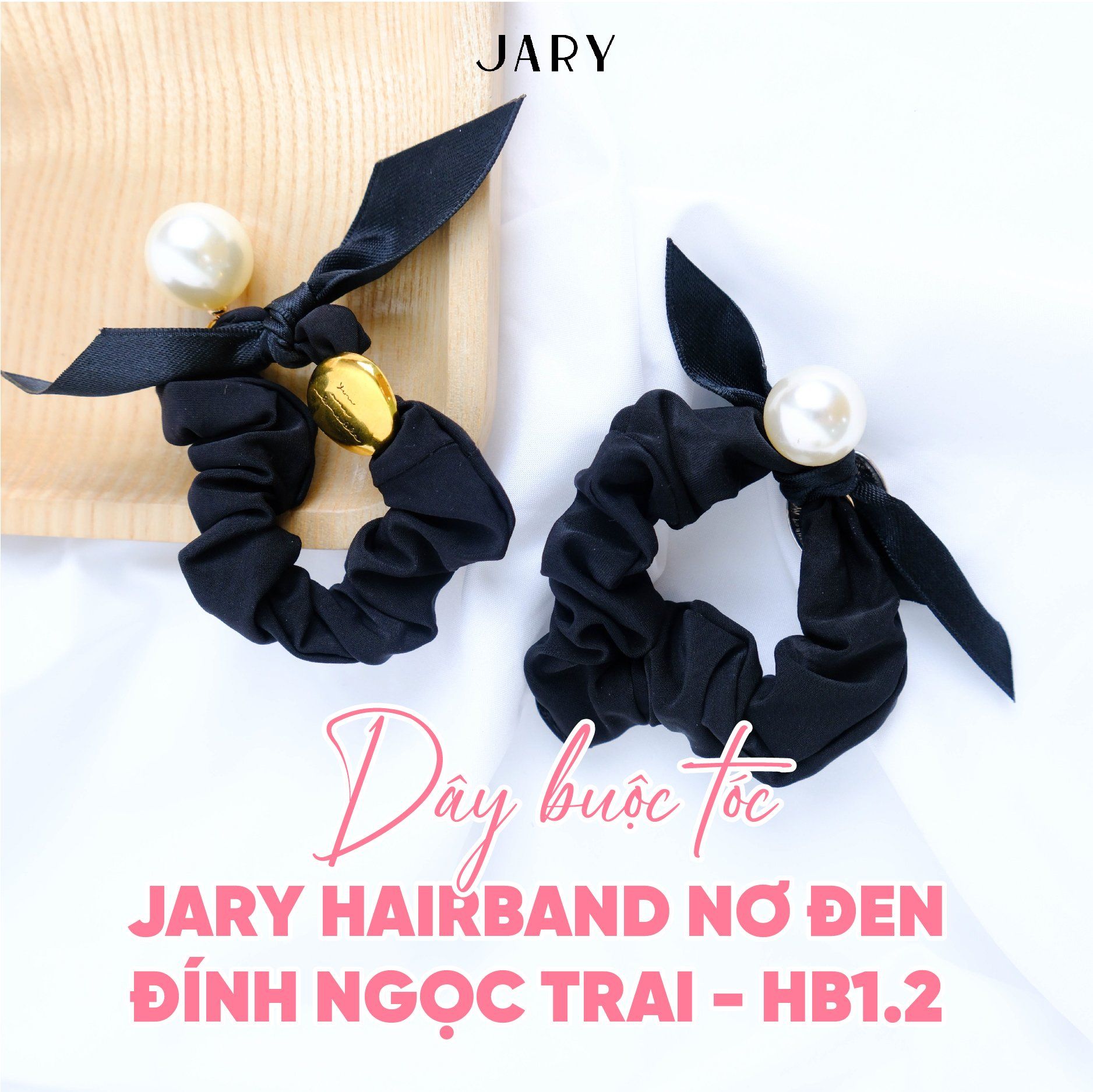 DÂY BUỘC TÓC JARY HAIRBAND NƠ ĐEN ĐÍNH NGỌC TRAI - HB1 - HB1.2 - HB1.2.0 - MÀU TRẮNG