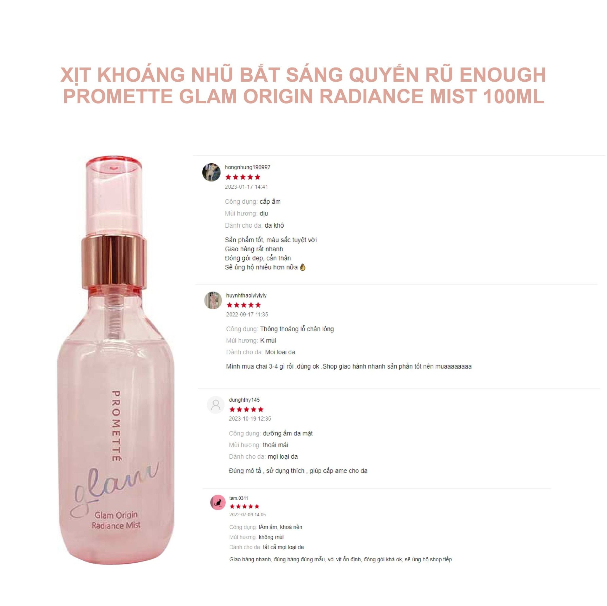XỊT KHOÁNG NHŨ BẮT SÁNG GLAM ENOUGH PROMETTE GLAM ORIGIN RADIANCE MIST 100ML