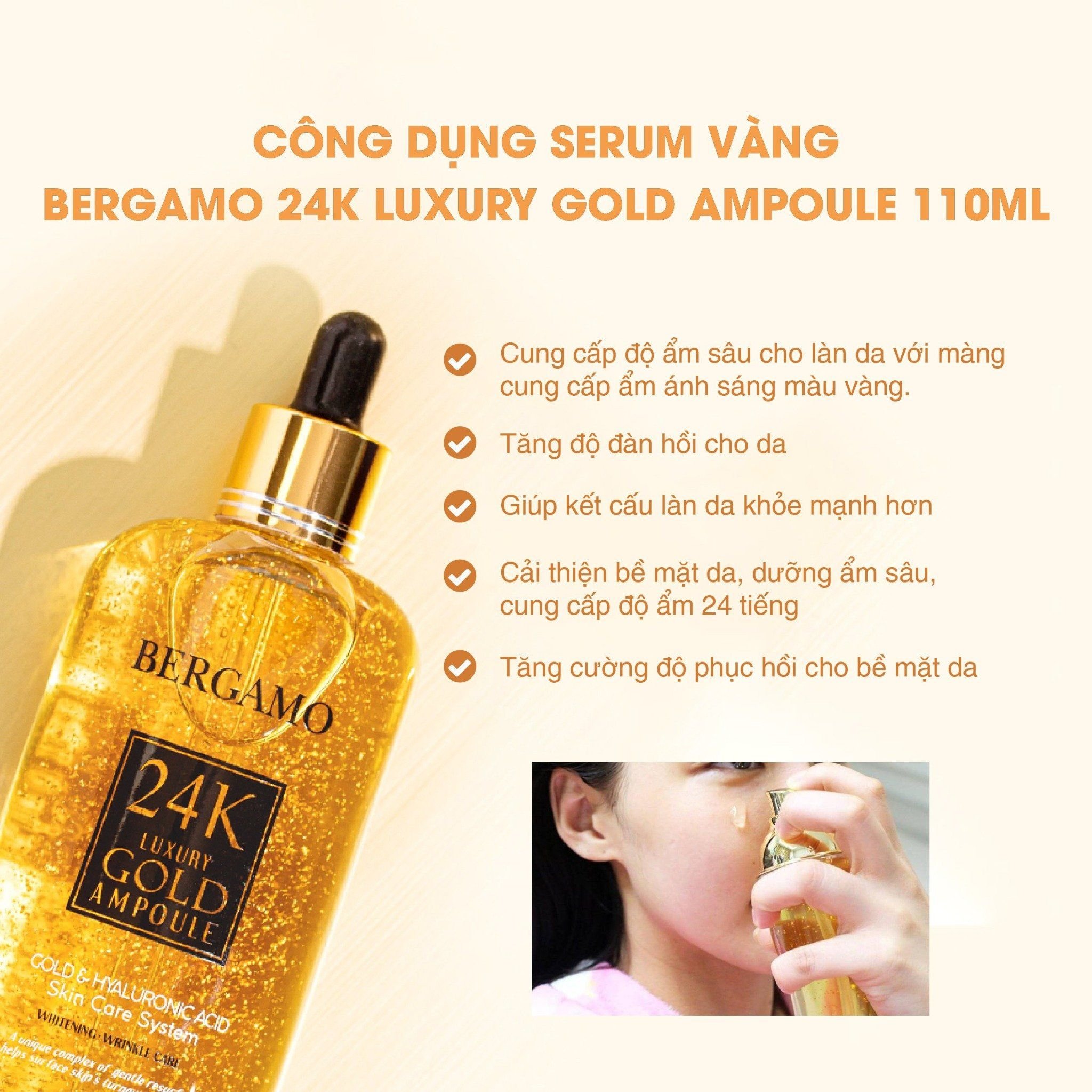TINH CHẤT VÀNG BERGAMO 24K LUXURY GOLD AMPOULE 110ML