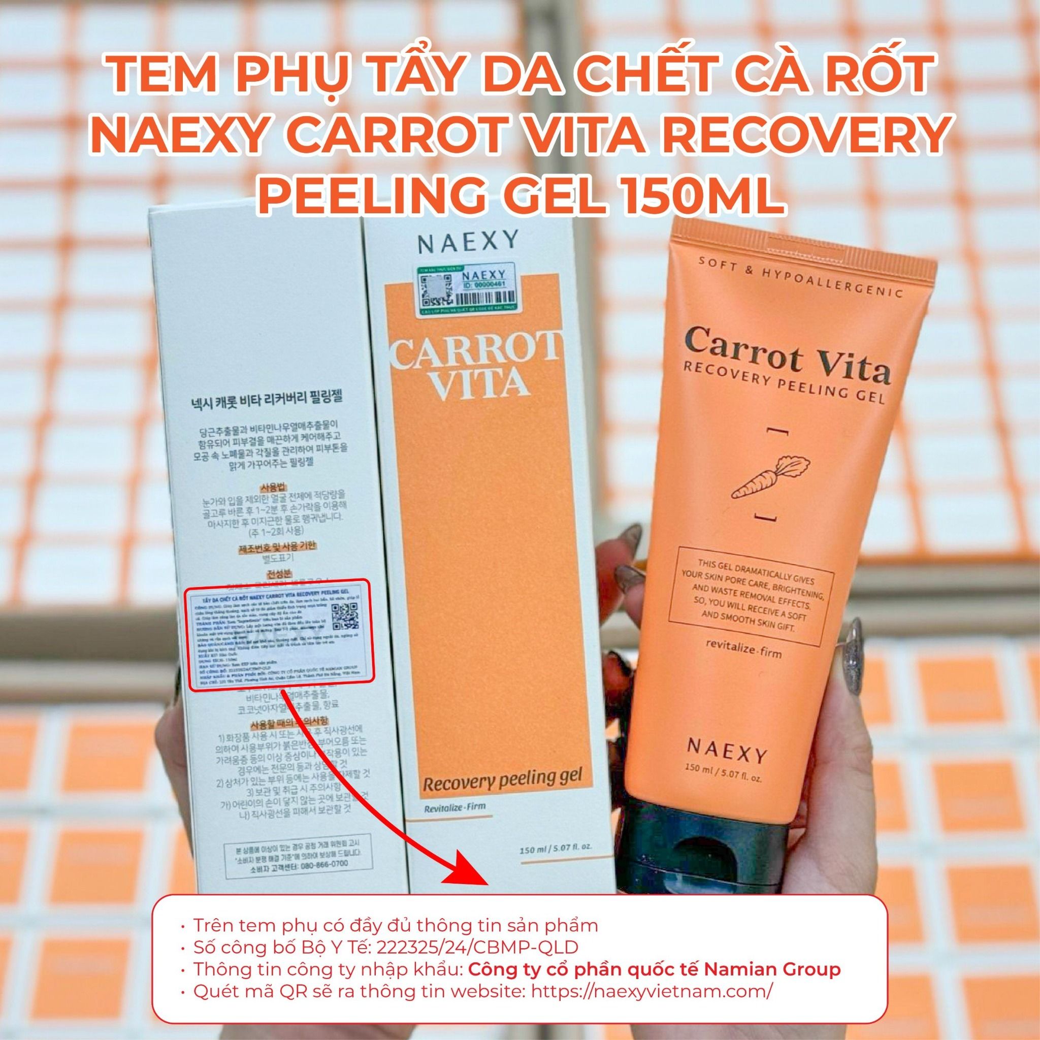 TẨY DA CHẾT CÀ RỐT NAEXY CARROT VITA RECOVERY PEELING GEL 150ML