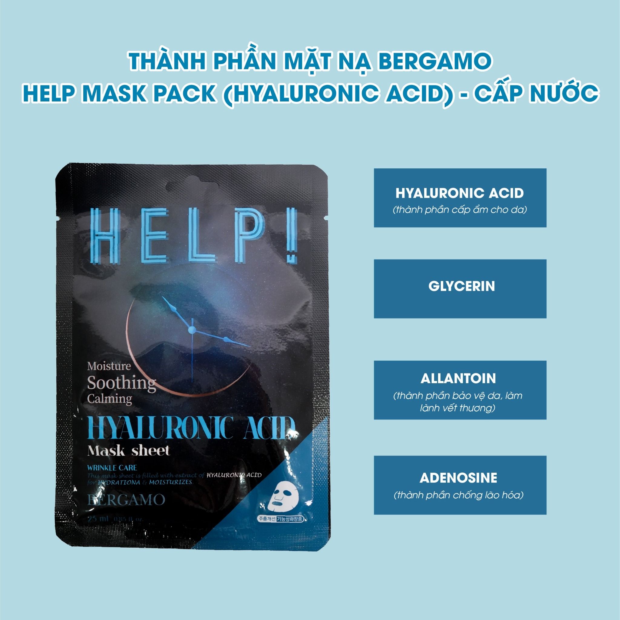 MẶT NẠ BERGAMO HELP MASK PACK HYALURONIC ACID - CẤP NƯỚC