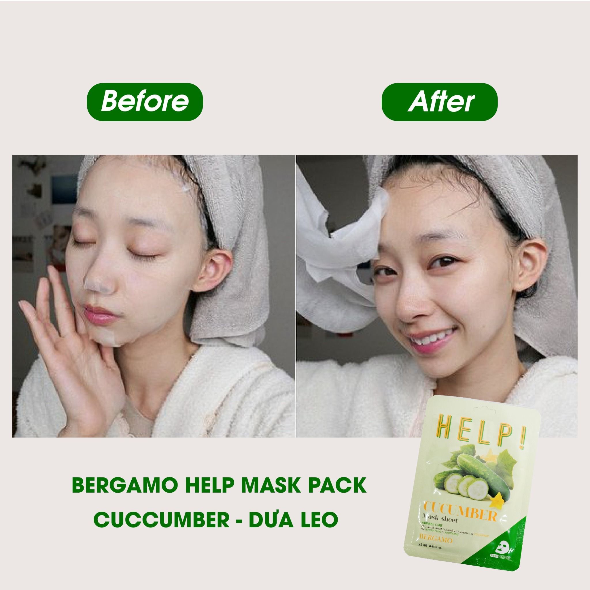 MẶT NẠ BERGAMO HELP MASK PACK CUCUMBER - DƯA LEO