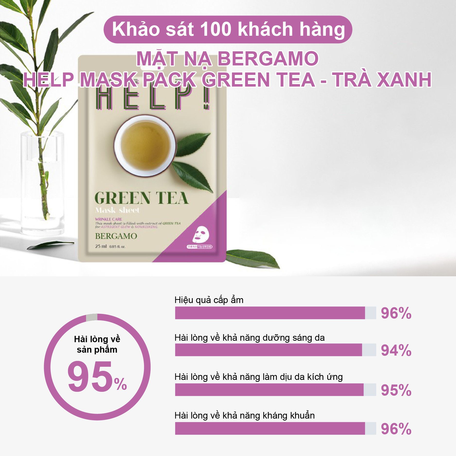 MẶT NẠ BERGAMO HELP MASK PACK GREEN TEA - TRÀ XANH