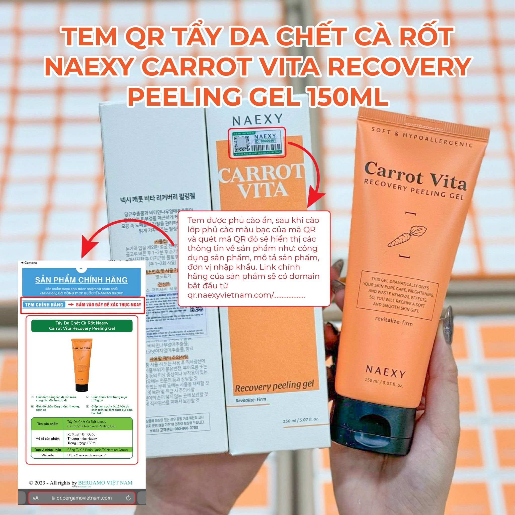 TẨY DA CHẾT CÀ RỐT NAEXY CARROT VITA RECOVERY PEELING GEL 150ML