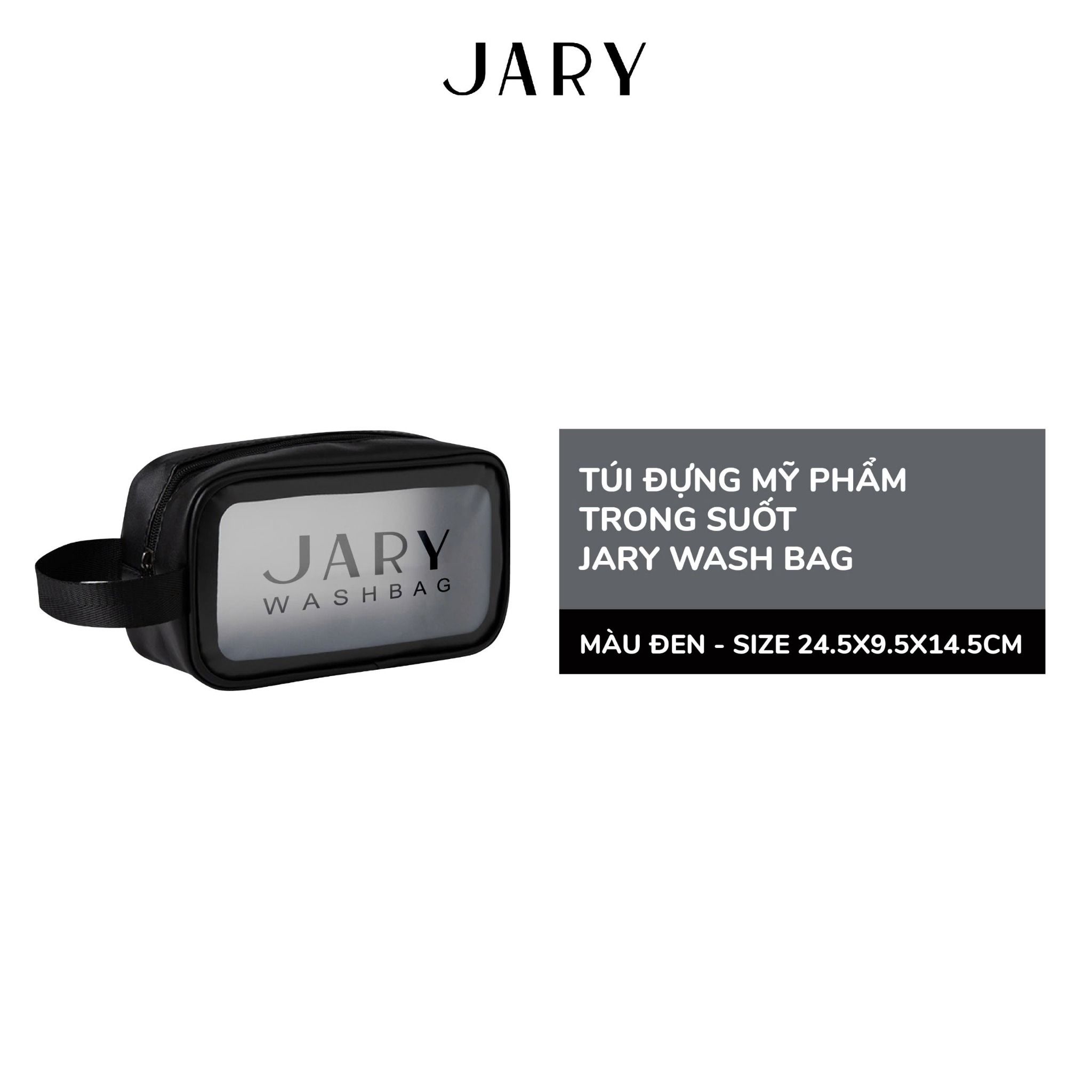 TÚI ĐỰNG MỸ PHẨM TRONG SUỐT JARY WASH BAG - MÀU ĐEN - SIZE 24.5X9.5X14.5