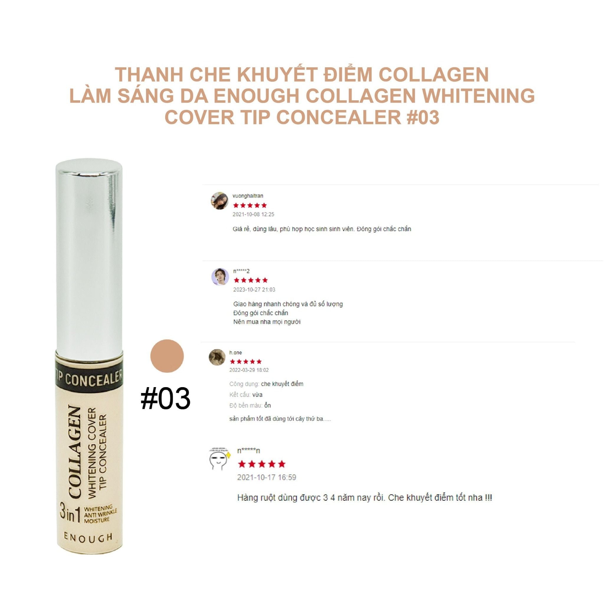 THANH CHE KHUYẾT ĐIỂM LÀM SÁNG DA COLLAGEN 3IN1 ENOUGH COLLAGEN WHITENING COVER TIP CONCEALER