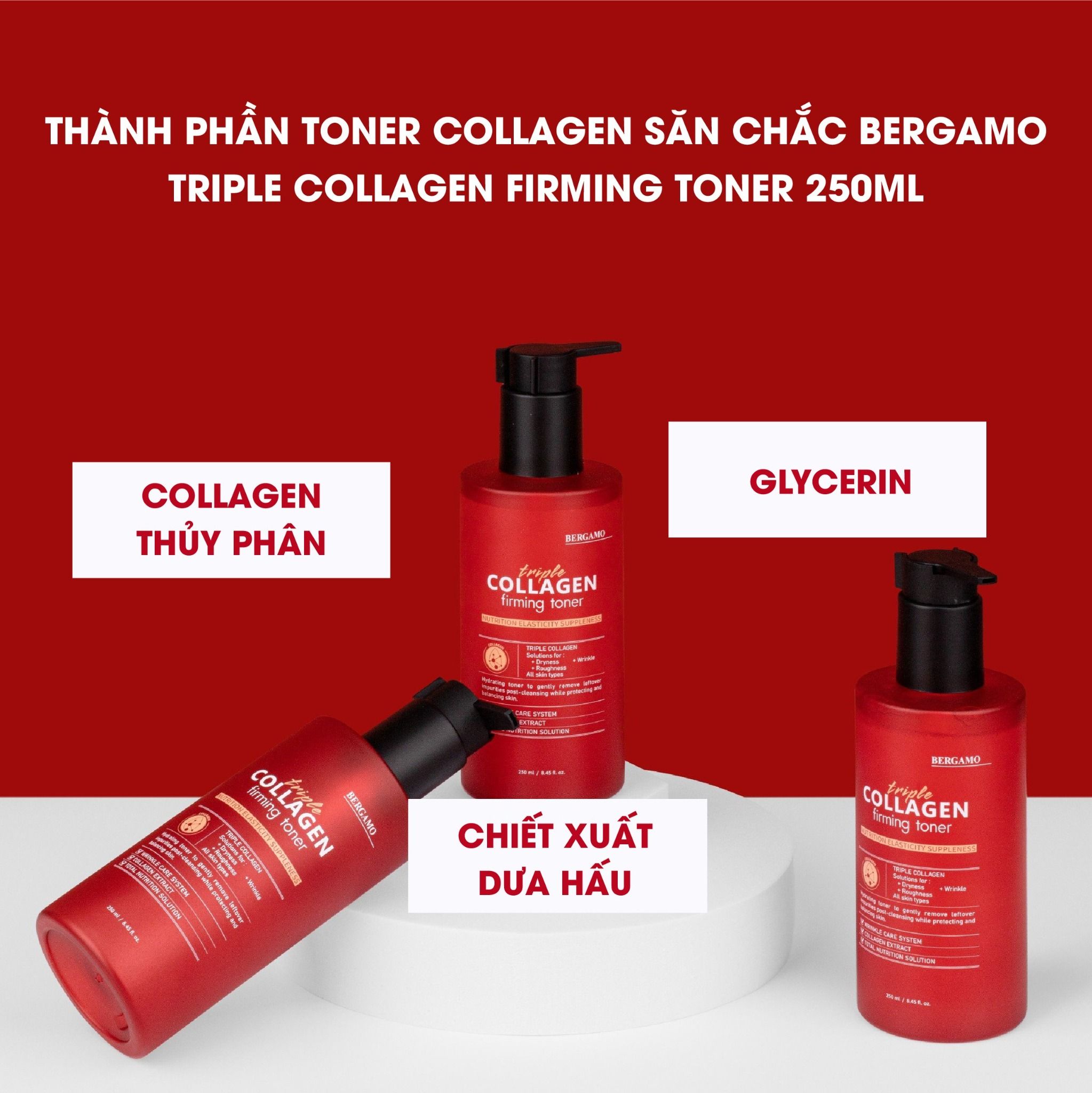 TONER COLLAGEN SĂN CHẮC BERGAMO TRIPLE COLLAGEN FIRMING TONER 250ML