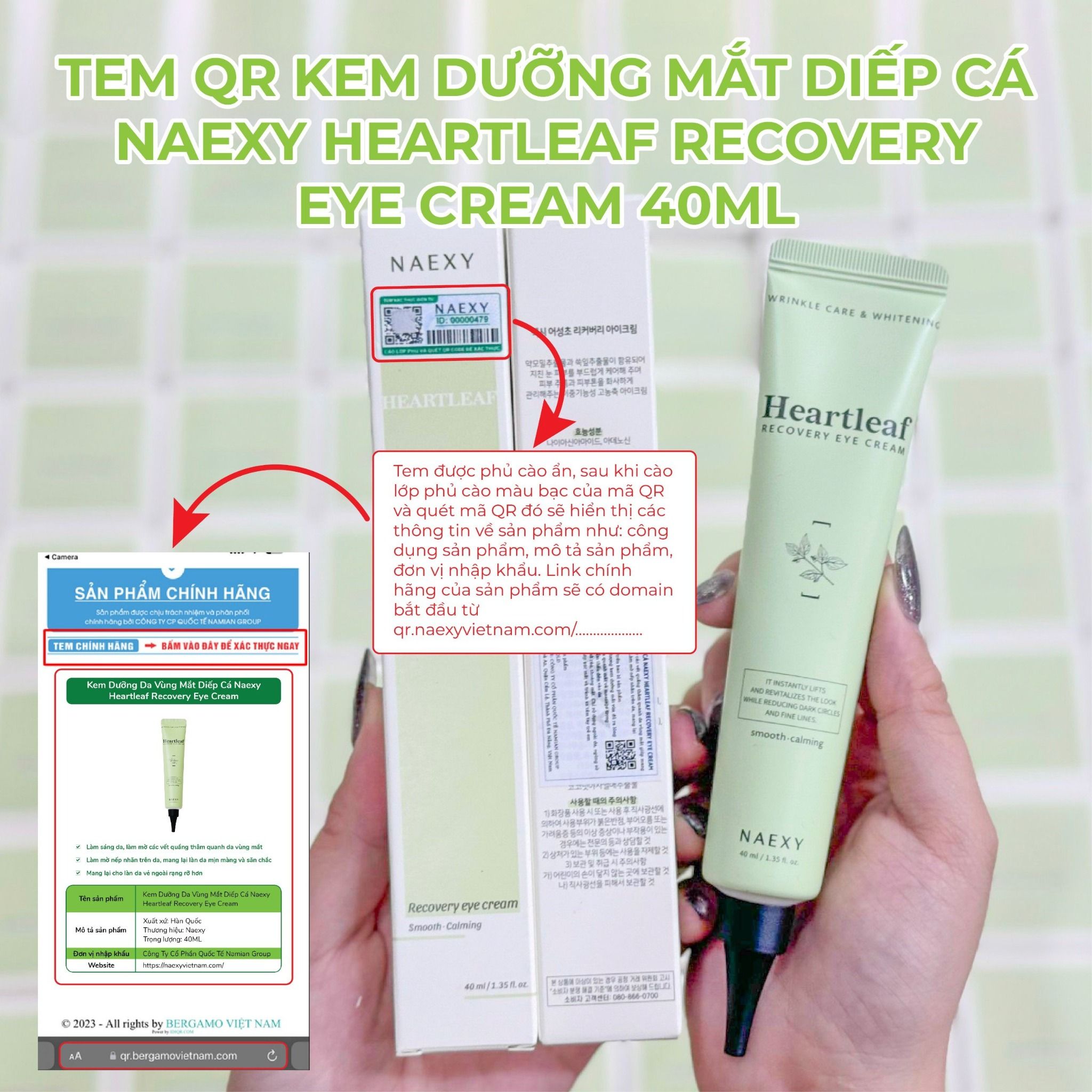 KEM DƯỠNG MẮT DIẾP CÁ NAEXY HEARTLEAF RECOVERY EYE CREAM 40ML