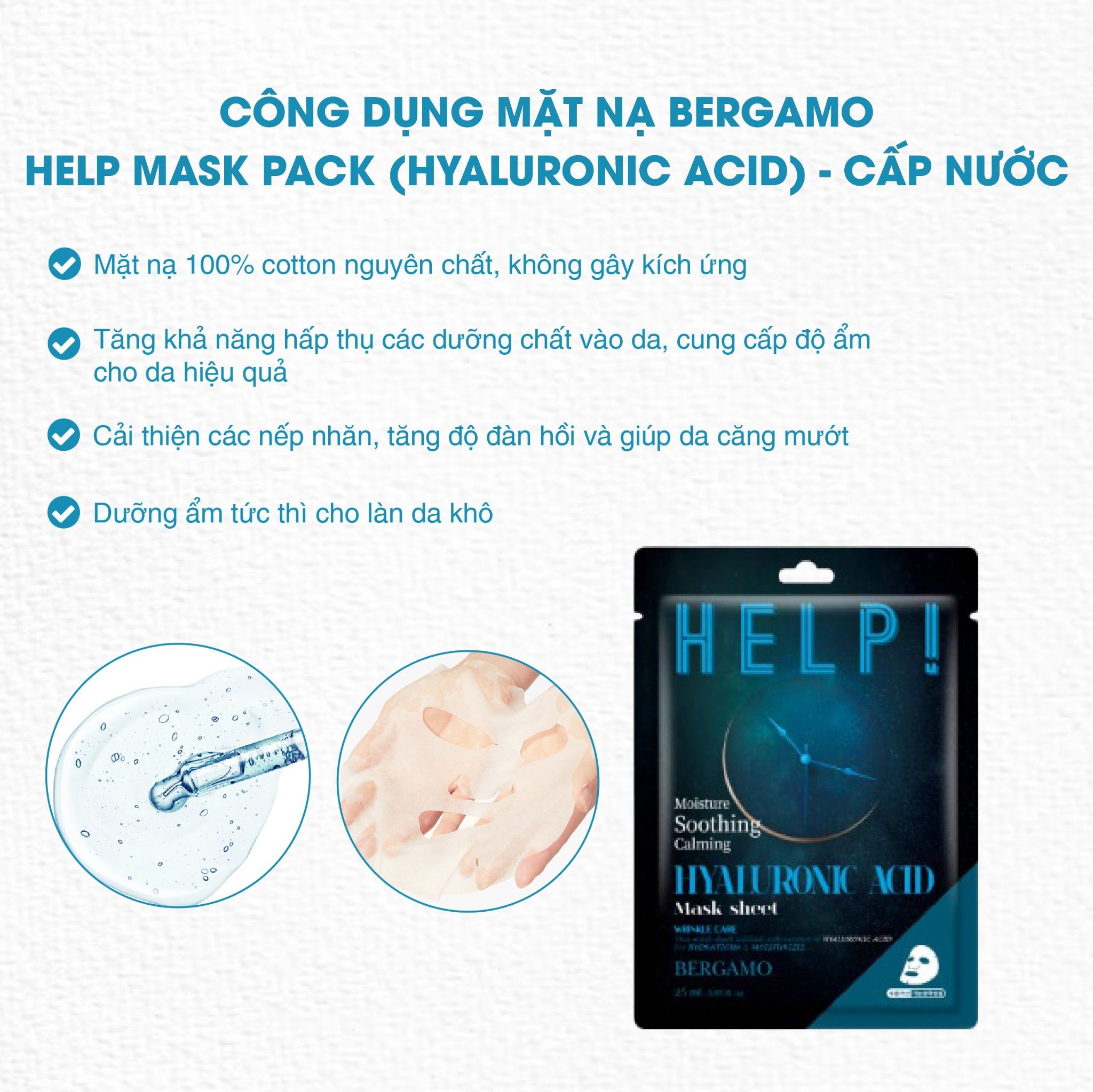 MẶT NẠ BERGAMO HELP MASK PACK HYALURONIC ACID - CẤP NƯỚC