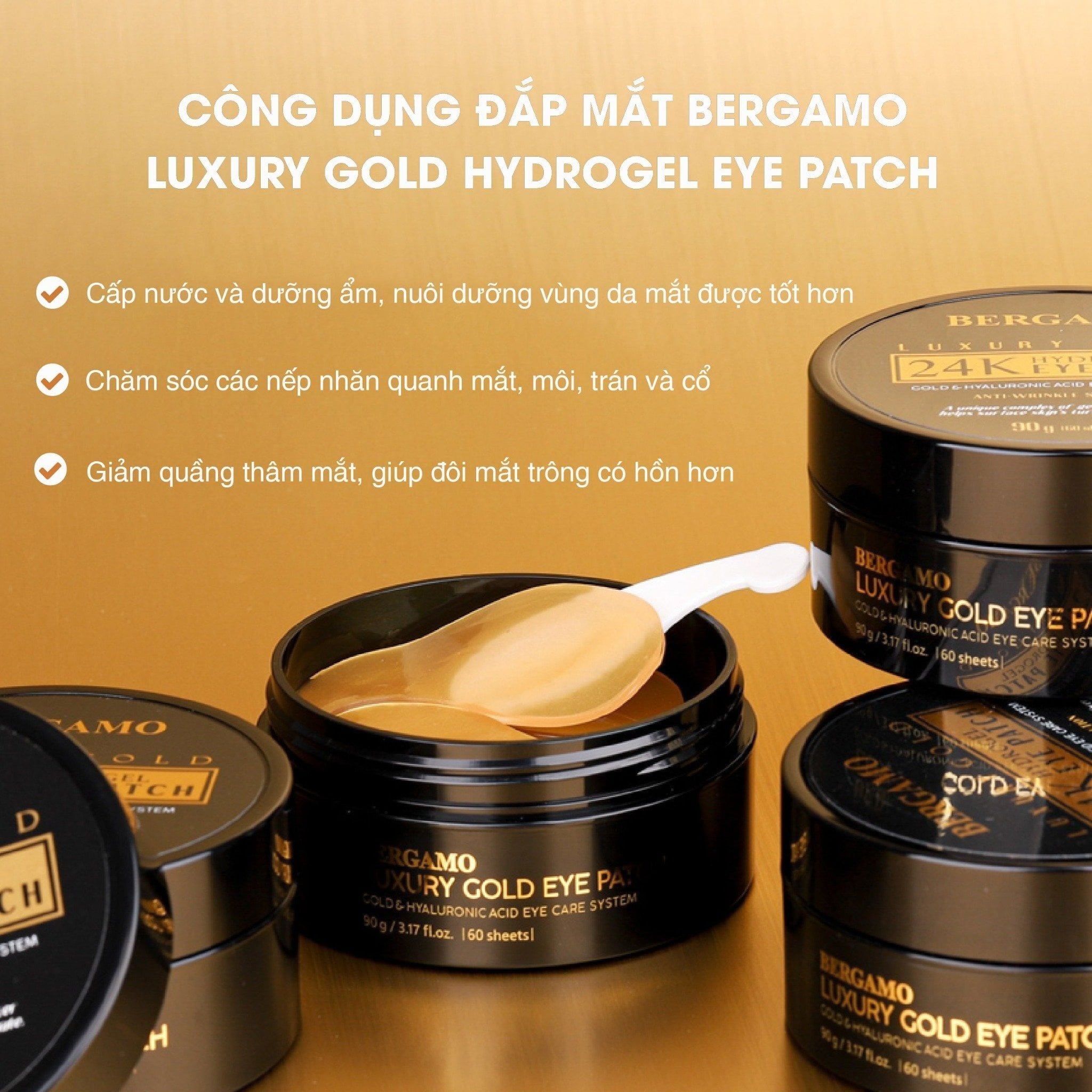 ĐẮP MẮT BERGAMO LUXURY GOLD HYDROGEL EYE PATCH (60PCS) 90G