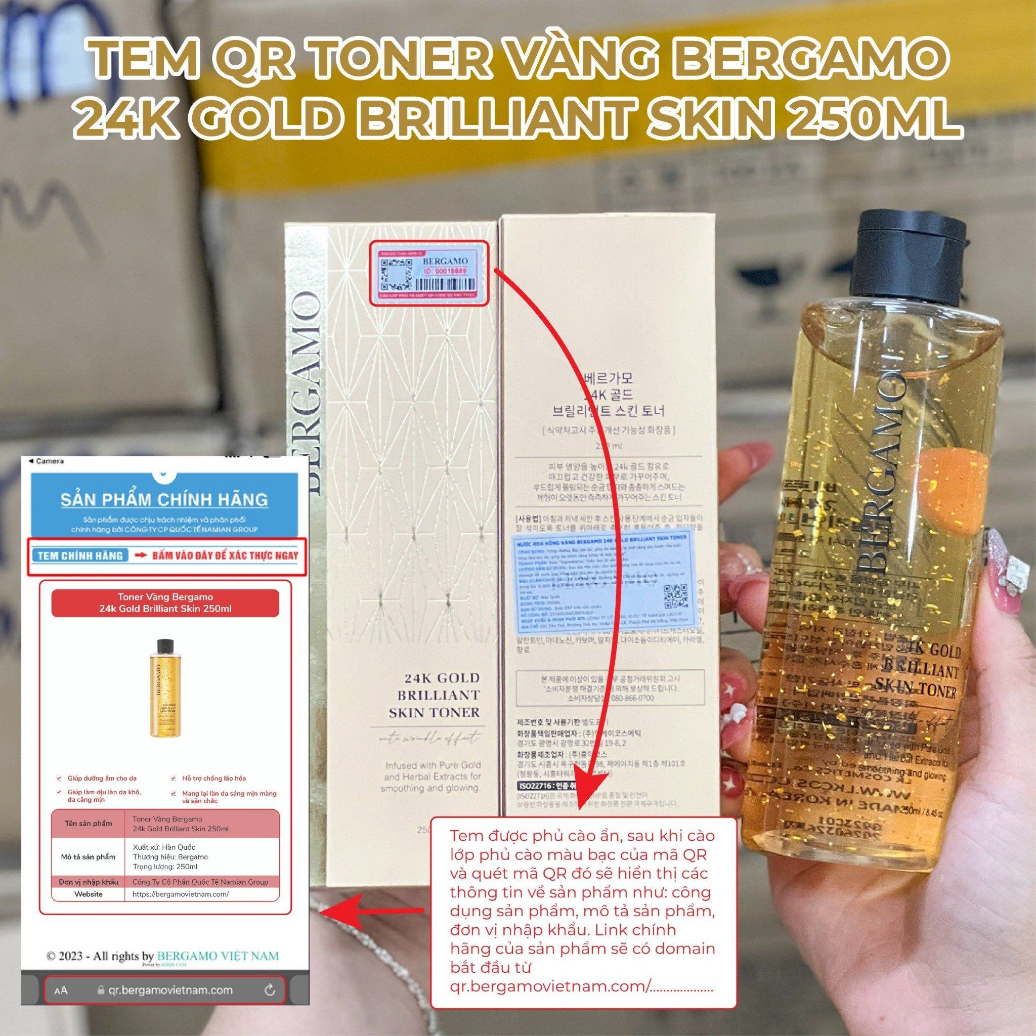 TONER VÀNG BERGAMO 24K GOLD BRILLIANT SKIN 250ML